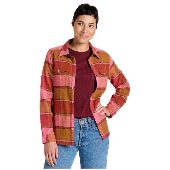 Toad & Co. Folk Yeah Plaid Shirt Jacket Women's Size L Taffy Recycled Wool Blend - Picture 1 of 11